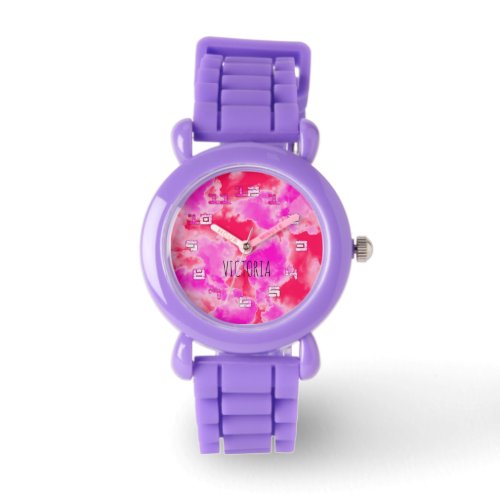 Cute Girl Kids Pink Sky With Pink Clouds Watch