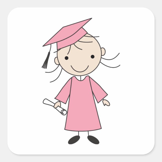Cute Girl Kindergarten Graduation Square Sticker (Front)