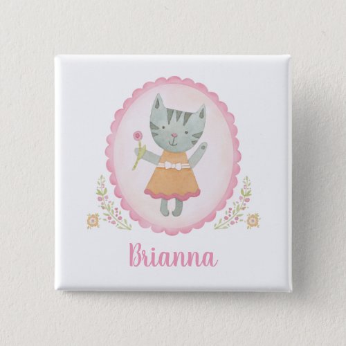 Cute Girl kitty Cat Birthday Button