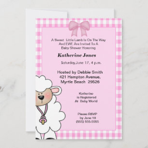 Cute Girl Lamb Baby Shower Invitation