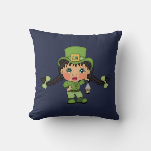 Cute Girl Leprechaun Reversible Pillow (Front)