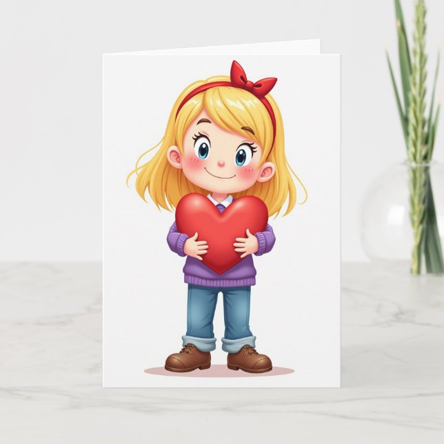 Cute Girl Love You Heart Card (Front)