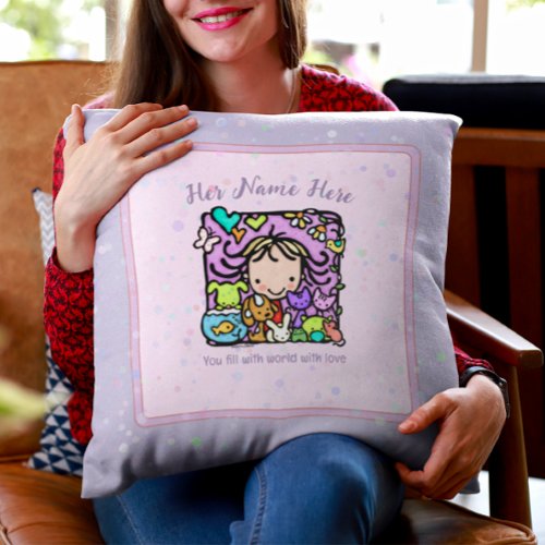 Cute Girl Loves Animals Veterinarian Gift Throw Pillow