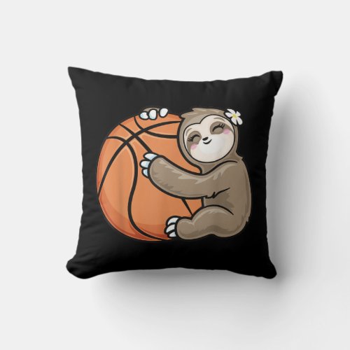 Cute Girl Loves Sloth Basketball Throw Pillow