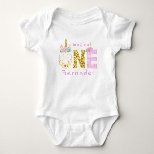 Cute Girl Magical Unicorn 1st Birthday Baby Bodysuit