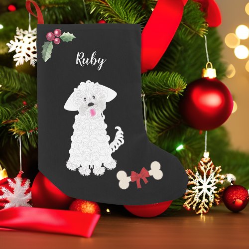 Cute Girl Maltese Dog Monogram Small Christmas Stocking