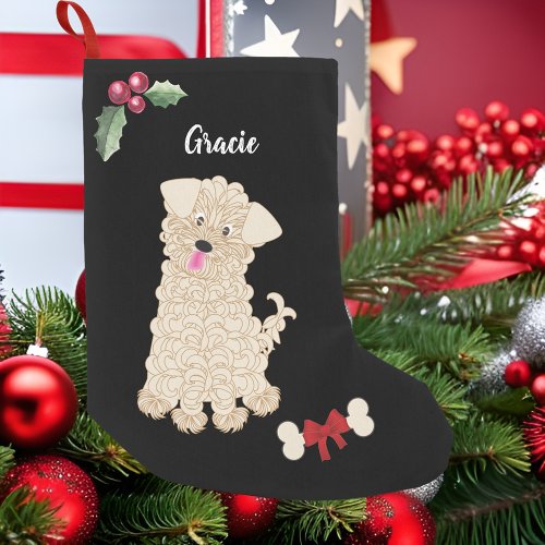 Cute Girl Maltipoo Dog Monogram Small Christmas Stocking