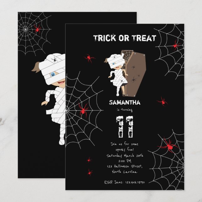 Cute Girl Mommy Coffin Girl Halloween Birthday Invitation (Front/Back)