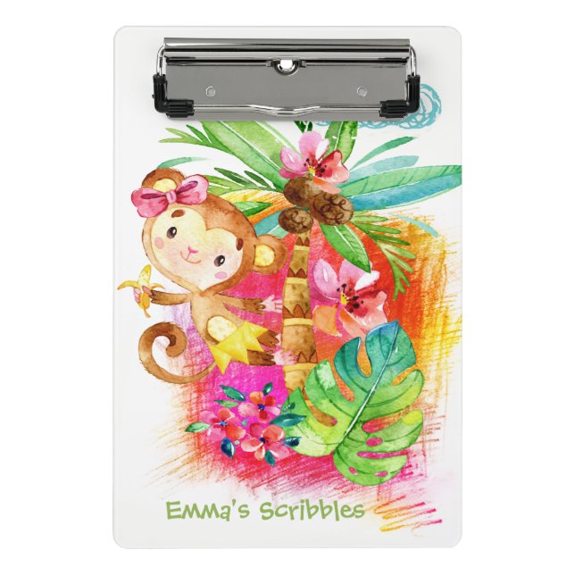 Cute Girl Monkey Climbing Tree Mini Clipboard (Front)