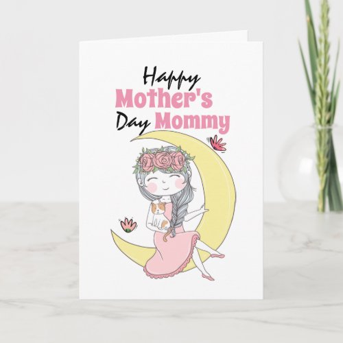 Cute girl moon dog Mothers Day wishes daughter Card