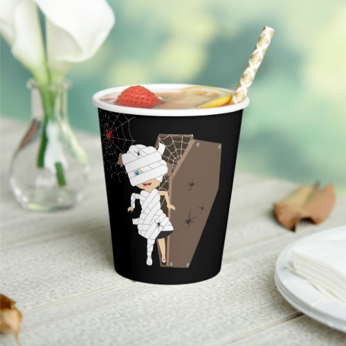 Cute Girl Mummy Coffin Halloween Birthday Party Paper Cups