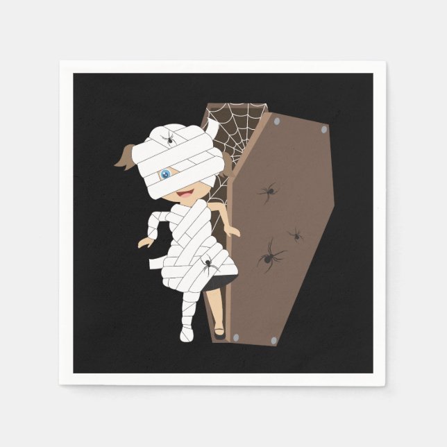 Cute Girl Mummy Coffin Halloween Design Napkins (Front)