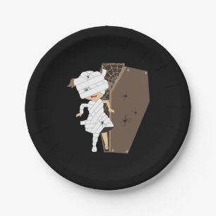 Cute Girl Mummy Coffin Halloween Design Paper Plates