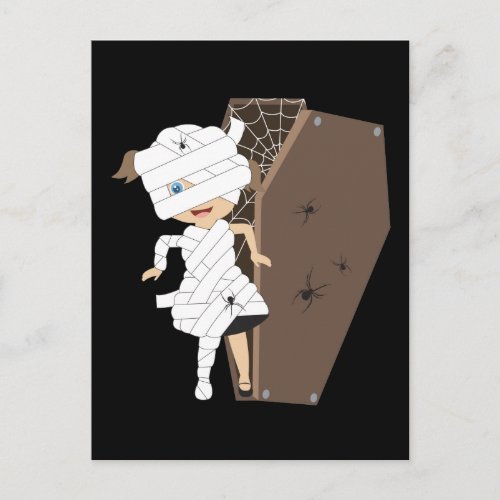 Cute Girl Mummy Coffin Halloween Design Postcard