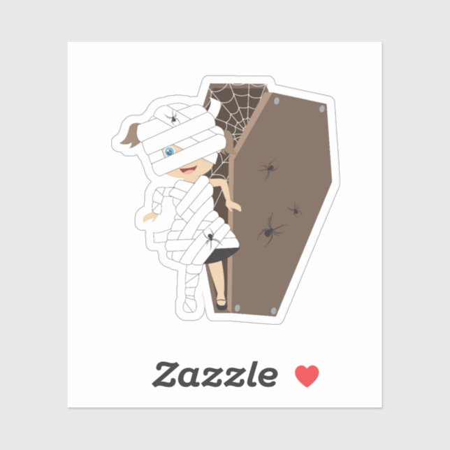 Cute Girl Mummy Coffin Halloween Design Sticker (Sheet)