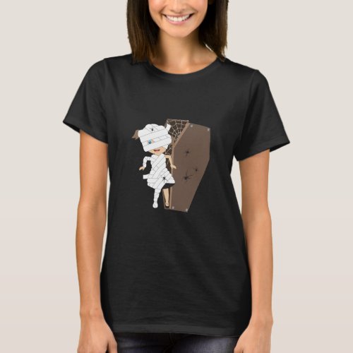 Cute Girl Mummy Coffin Halloween Design T_Shirt
