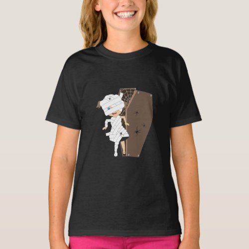 Cute Girl Mummy Coffin Halloween Design T_Shirt