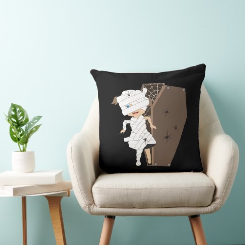 Cute Girl Mummy Coffin Halloween Design Throw Pillow