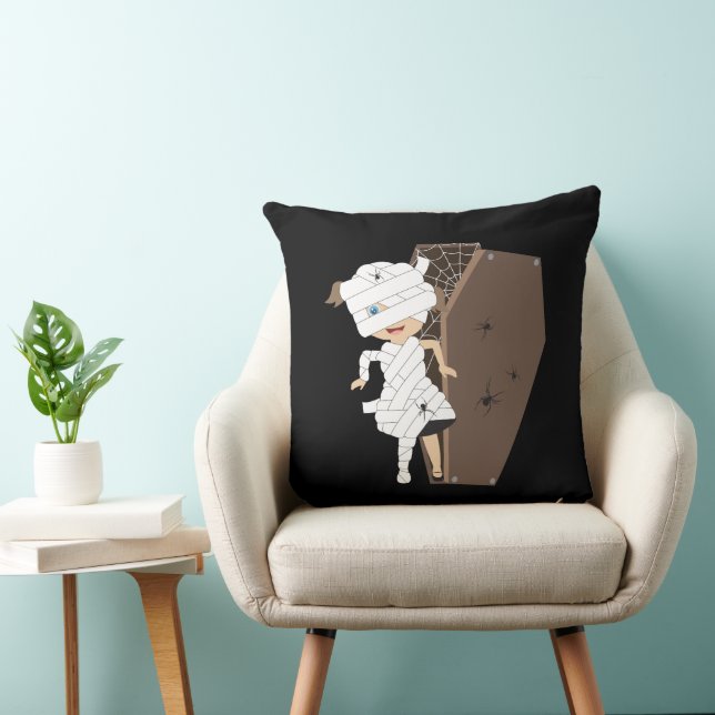 Cute Girl Mummy Coffin Halloween Design Throw Pillow (Chair)