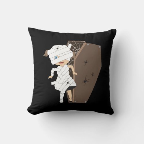 Cute Girl Mummy Coffin Halloween Design Throw Pillow