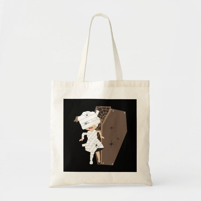 Cute Girl Mummy Coffin Halloween Design Tote Bag (Front)