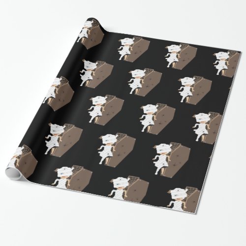 Cute Girl Mummy Coffin Halloween Design Wrapping Paper