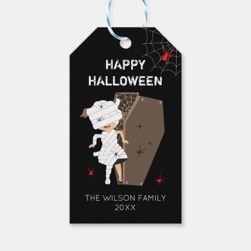 Cute Girl Mummy Coffin Halloween Family Party Gift Tags