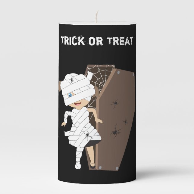 Cute Girl Mummy Coffin Halloween  Pillar Candle (Front)