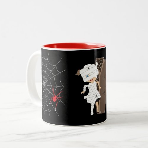 Cute Girl Mummy Coffin Halloween Two_Tone Coffee Mug