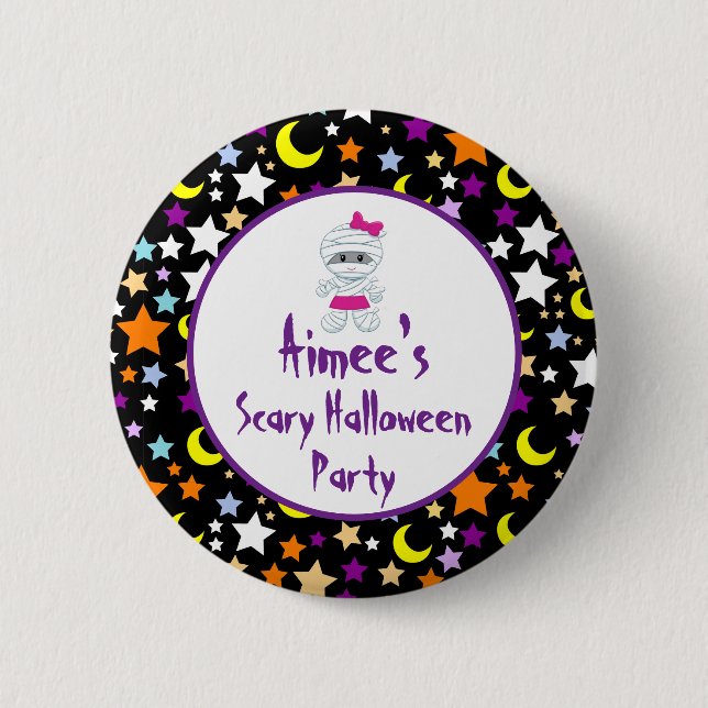 Cute Girl Mummy Halloween Party Button (Front)