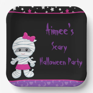 Cute Girl Mummy Halloween Party Paper Plates
