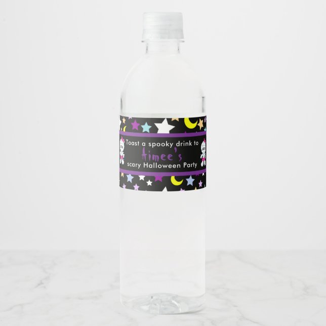 Cute Girl Mummy Halloween Party Water Bottle Label (Front)