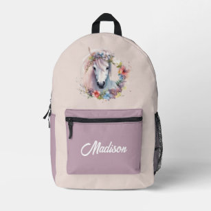 Cute Girl Name Pink Pastel Watercolor Pony Printed Backpack