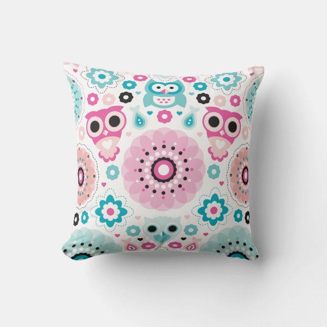 Cute girl nursery owls pattern throw pillow (Front)