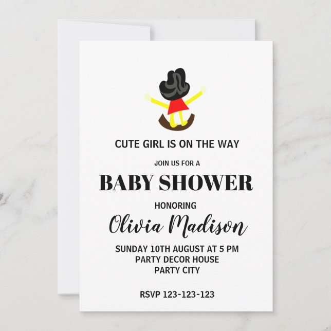 Cute Girl On A Swing Baby Girl Baby Shower Invitation (Front)