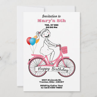 Cute Girl on Bicycle Happy Birthday Card