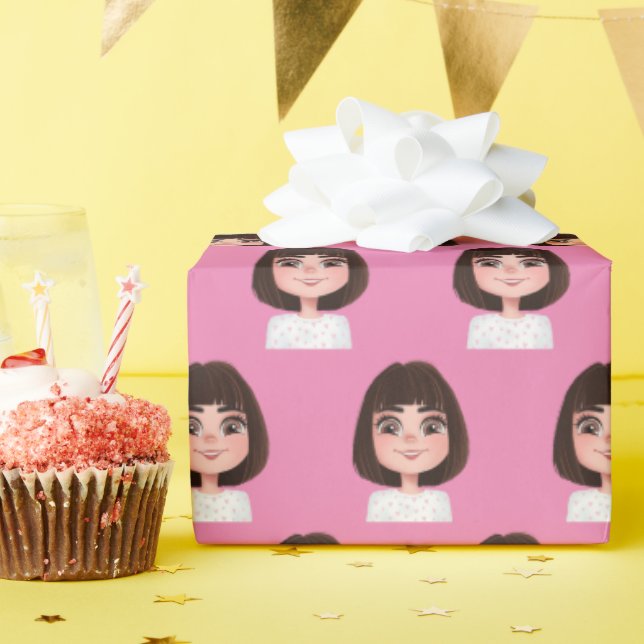 Cute Girl On Pink Wrapping Paper (Birthday Party)