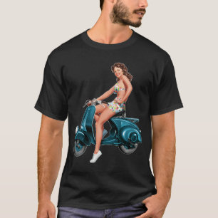 Cute Girl On Vintage Blue Motor Scooter T-Shirt