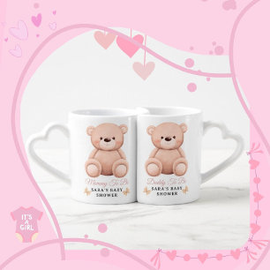 Cute Girl Orange Teddy Bear Mommy & Daddy To Be Coffee Mug Set
