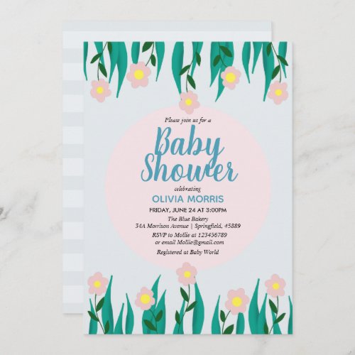 Cute Girl Otter Cartoon Flowers  Name Baby Shower Invitation