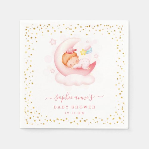 Cute Girl Over The Moon Baby Shower Baby Shower Napkins