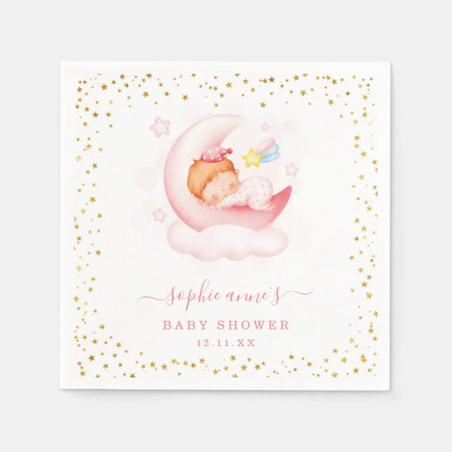Cute Girl Over The Moon Baby Shower Baby Shower Napkins (Front)