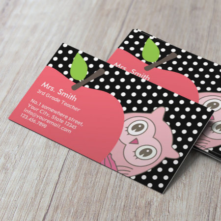 Cute Girl Owl & Apple Tutor Teacher Business Card
