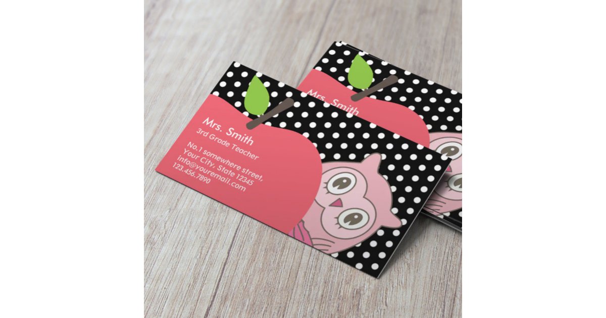 Cute Girl Owl & Apple Tutor Teacher Business Card | Zazzle