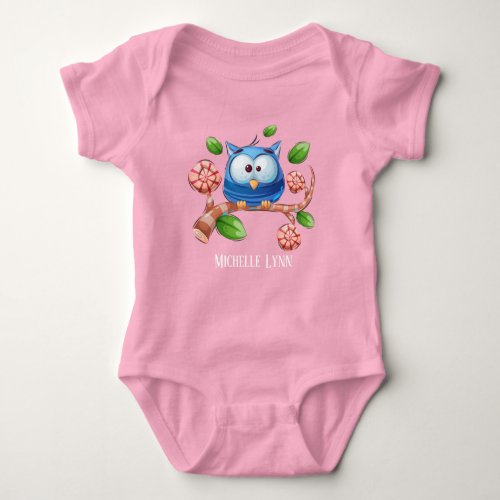 cute girl owl lover add name baby bodysuit