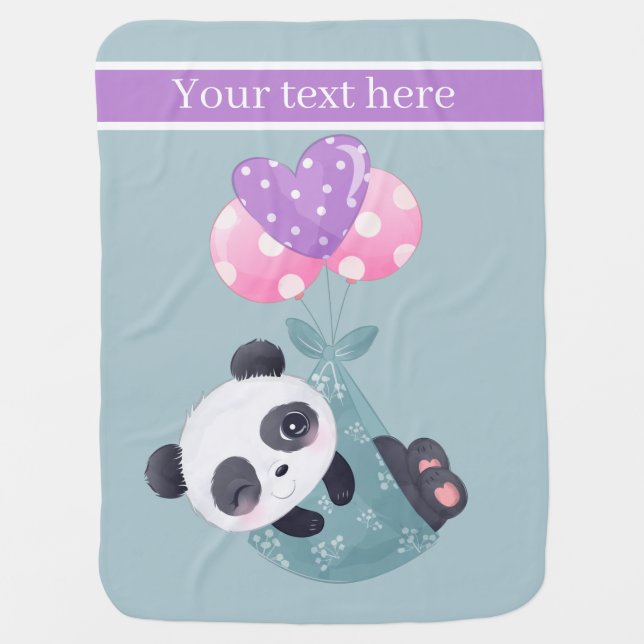 cute girl panda add name baby blanket (Front)