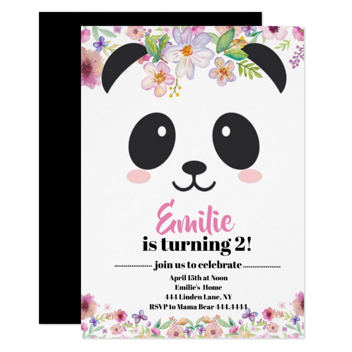 Cute Girl Panda Bear Birthday Invitation | Zazzle.com