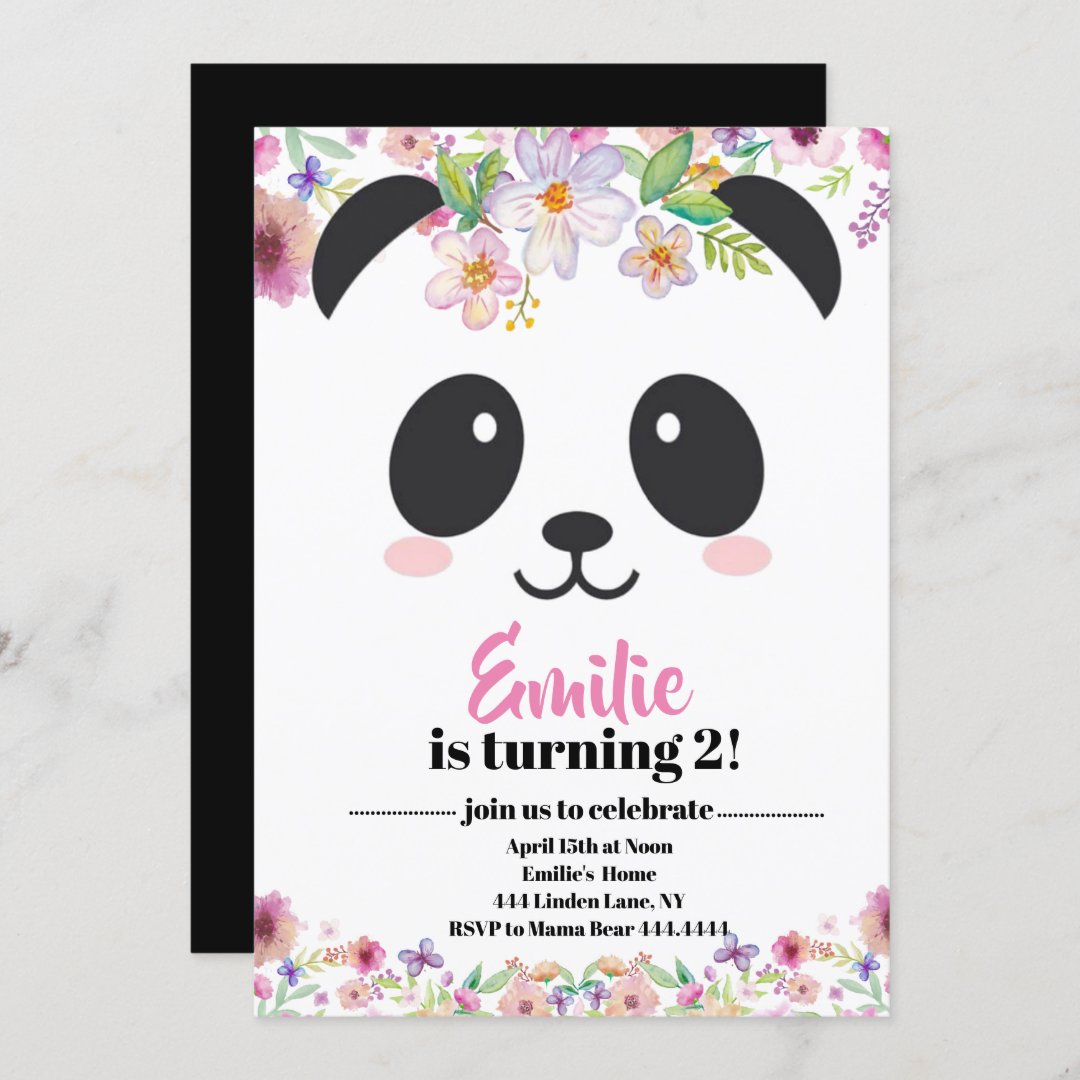 Cute Girl Panda Bear Birthday Invitation | Zazzle