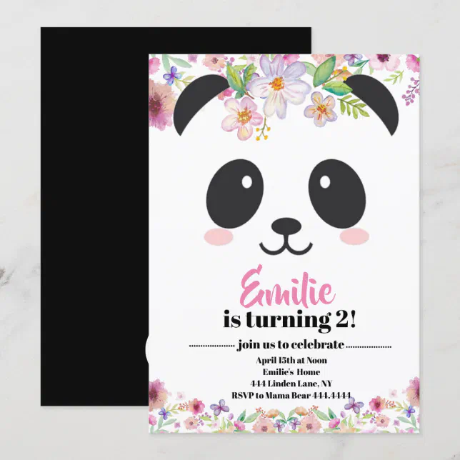 Cute Girl Panda Bear Birthday Invitation | Zazzle