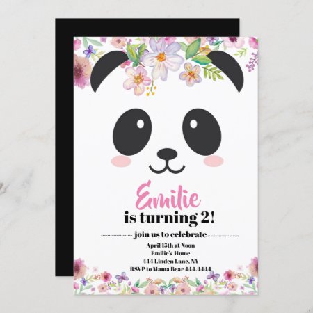 Cute Girl Panda Bear Birthday Invitation
